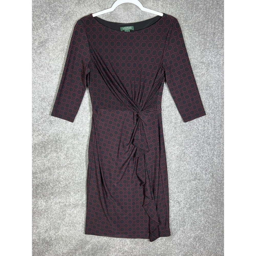 LAUREN Ralph Lauren Geometric Side Cinch Ruffle Dress Womens Size 6 Stretch